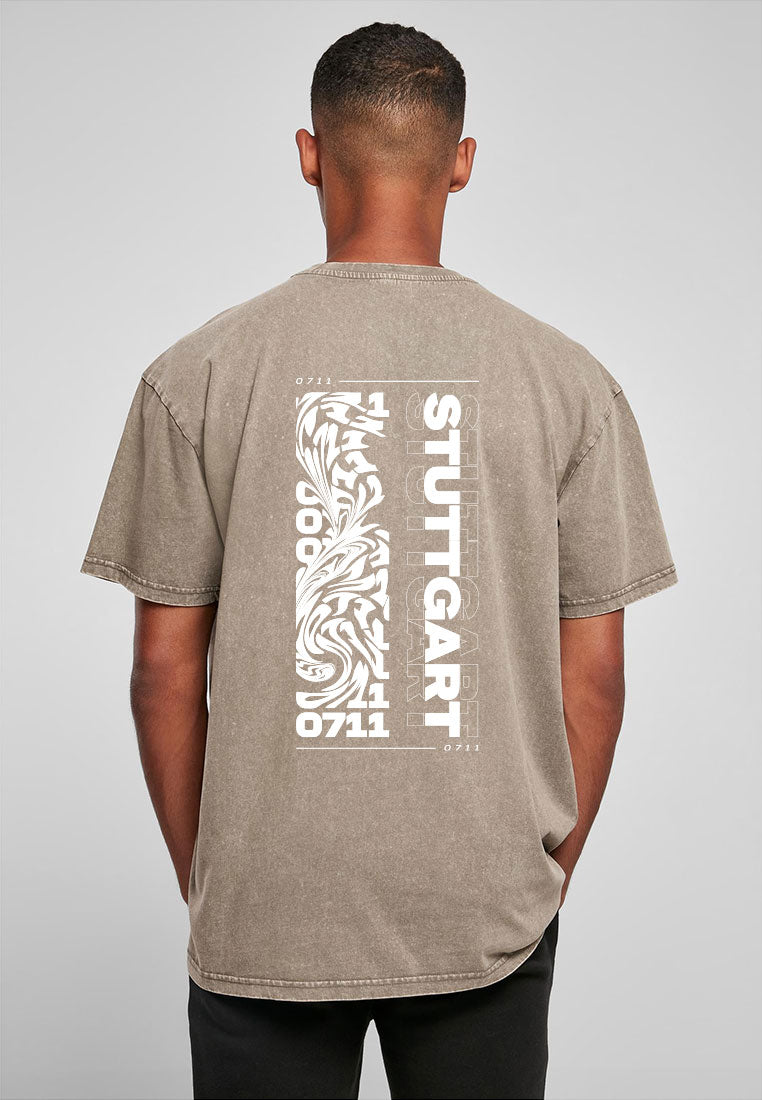 Oversize Tshirt 0711 Stuttgart in washed dark khaki Hinteransicht 